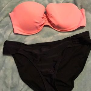 Pink Victoria Secret swim suit top/ black bottom
